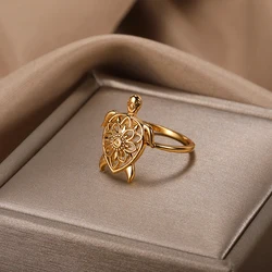 Cute Turtle Ring For Women Fashion Retro Dragon Sun Coconut Tree Bee Ring Summer Beach Jewelry Animal Finger Accessories Gifts