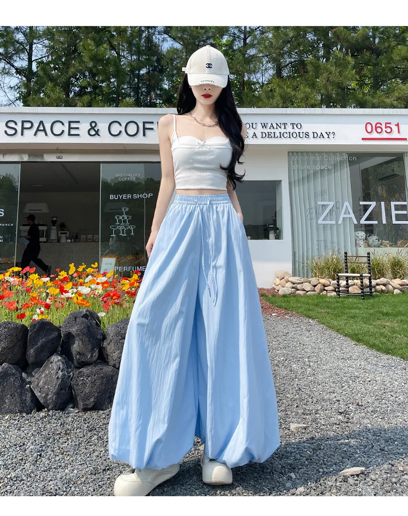 Women's Oversized High Waist Wide Leg Pants Spring Summer Solid Color Casual Cropped Pants Woman Loose Puffy Lantern Trousers