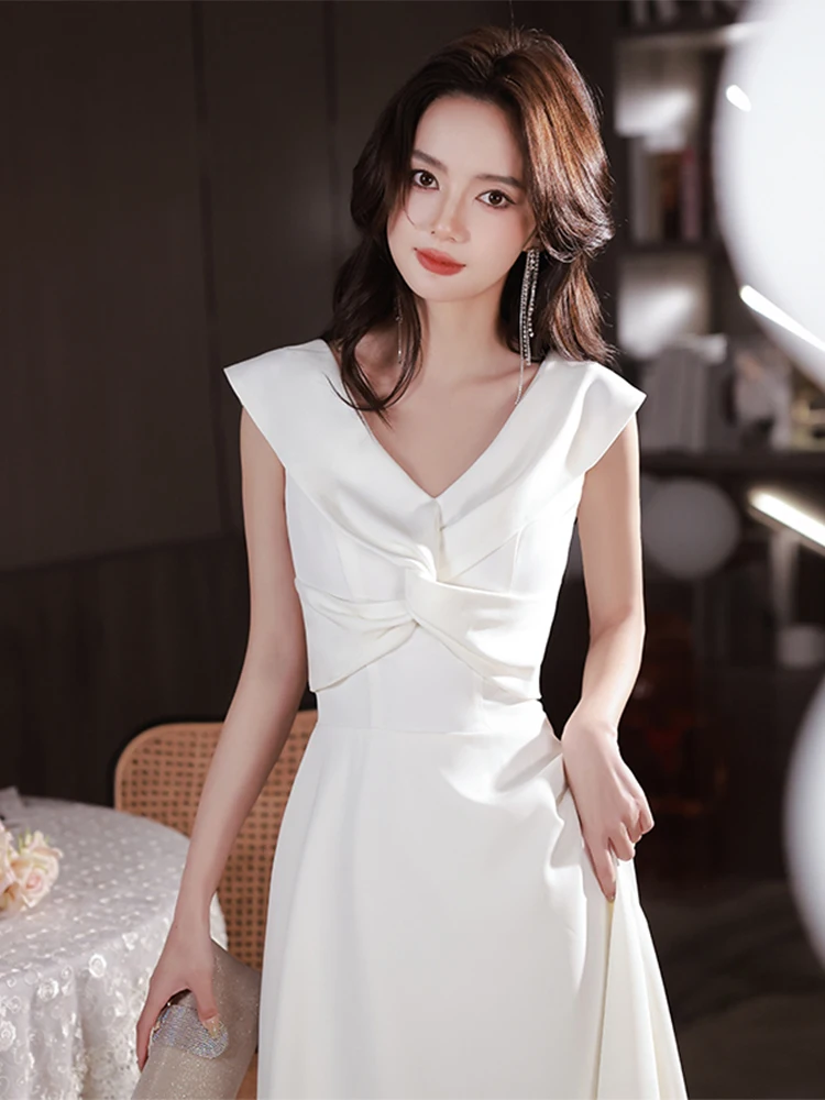 

Вечернее платье Ele для женщин: модное, для свадебной церемонии, бального торжества, с завышенной талией, на молнии, А-силуэт, длинное