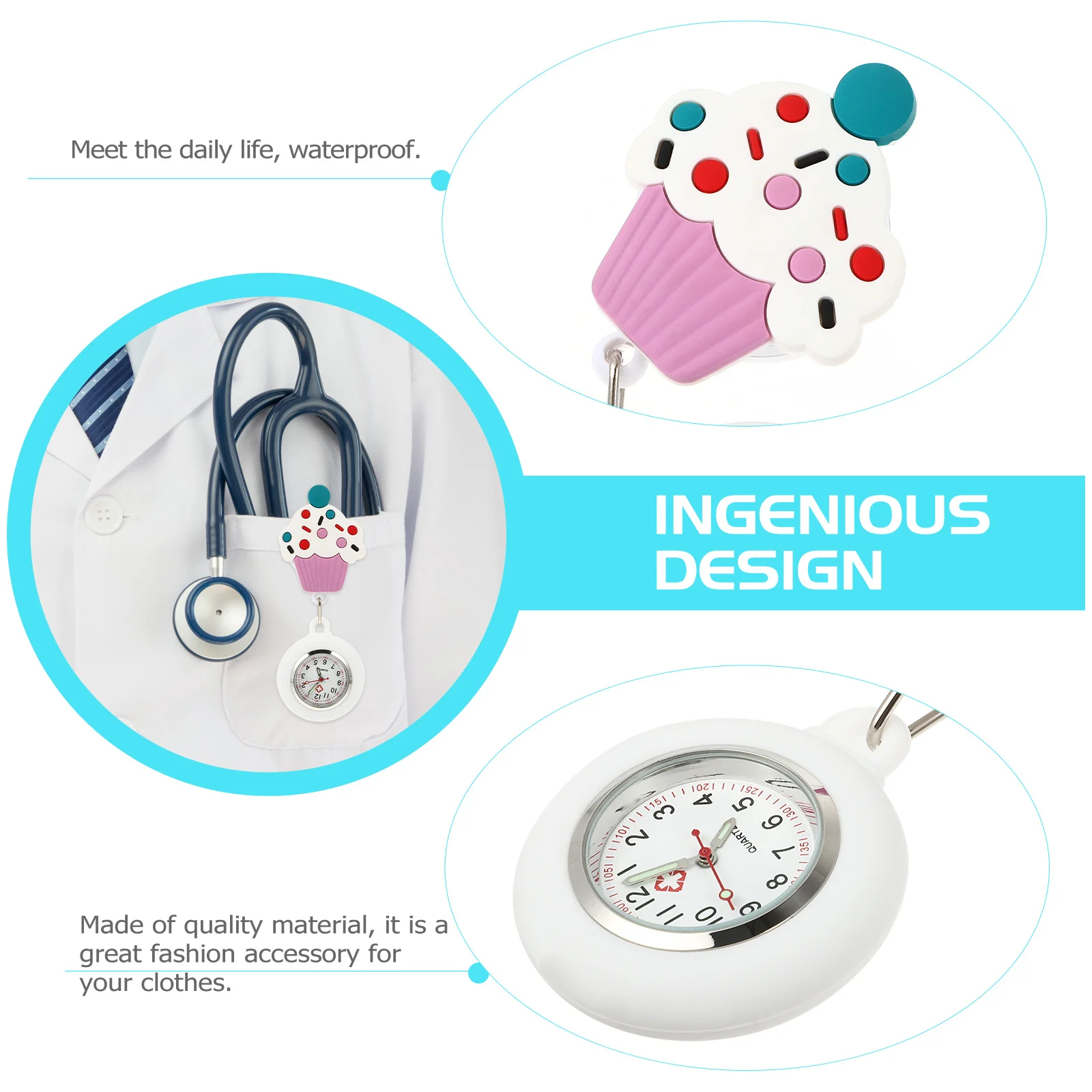 ساعة جيب للممرضات من السيليكون الناعم، تصميم بمشبك قابل للسحب لطلاب الموظفين الطبيين، ساعة متينة لطية صدر السترة، ساعة للرضاعة #6