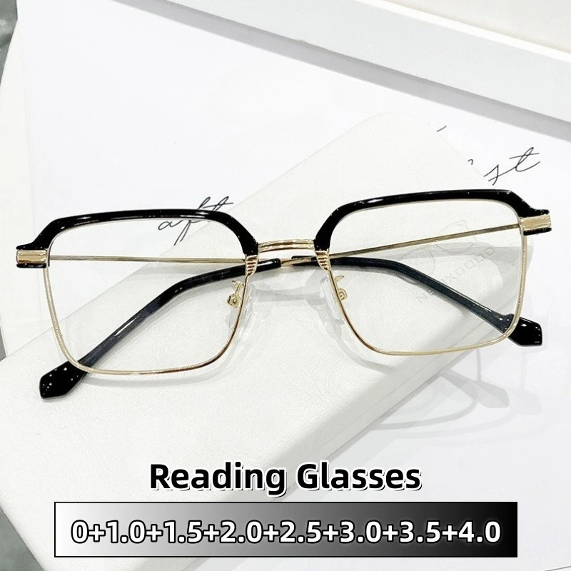 

Men's Fashionable Business Metal Half Frame Presbyopic Glasses High Definition Comfortable Anti-Blue Light Eyeglasses 0 To +4.0