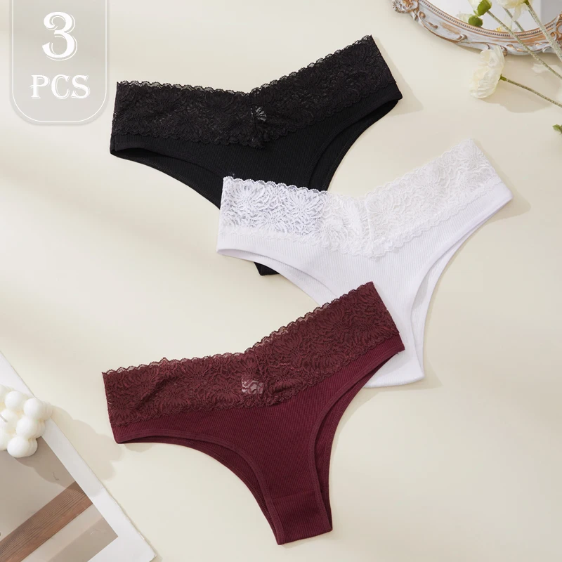3PCS Herbst Baumwolle Frauen Unterwäsche Weiche Bequeme Höschen Low Rise V-String Slip Atmungsaktive Klassische Slips