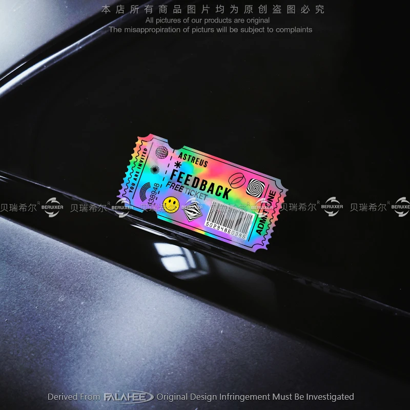 Reflective Colored Vintage Admission Ticket Stickers Creative Luggage Case Glass Decorative Cyberpunk Car Vinyl Motorcycle Decal