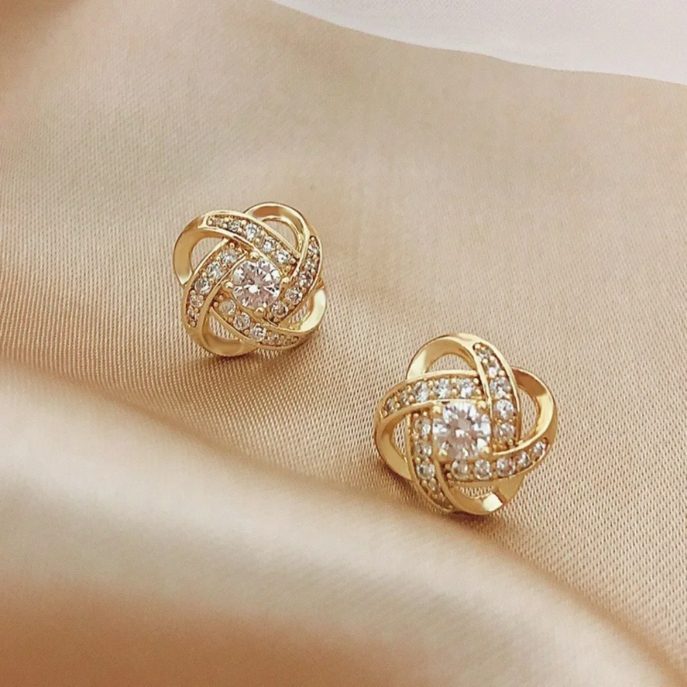 SUMENG Light Luxury Zircon Stud Earrings Simple Cross Hollow Geometric Ear Studs Wedding Party Exquisite Jewellery Women Gifts