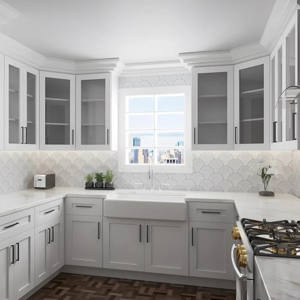 باب زجاجي لخزانة الحائط فقط، باب زجاجي لخزانة الحائط، خشب متين، لون شاكر أبيض، طلاء، 11 11/16 عريض × 28 1/2 ارتفاع ×