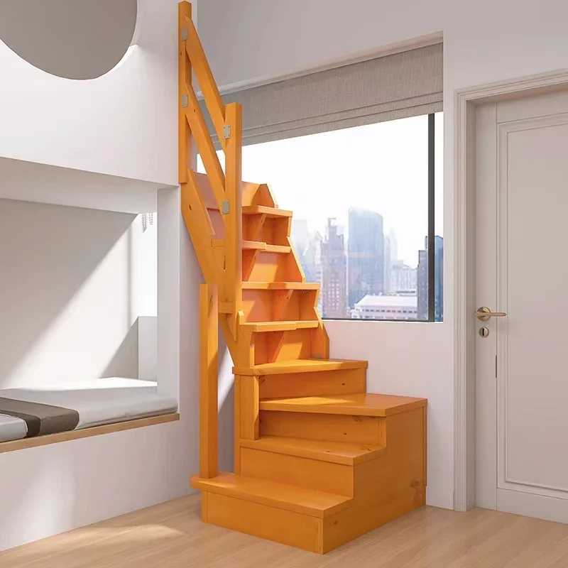 Escalera de ático dúplex para interiores, escalera de madera integral para espacios pequeños, escalera de compartimento para espacios reducidos.