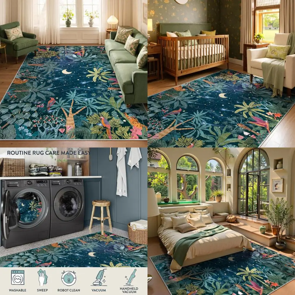 

Моющийся коврик Lahome Jungle Green 8x10, мягкий и устойчивый к пятнам для спален, гостиных и игровых комнат