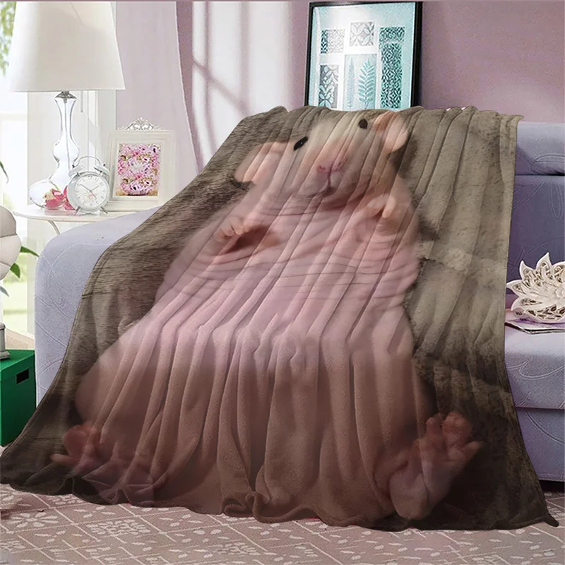 Customize 1pc 230GSM Bald Rat with Mustache Design HD Printed Blanket, Perfect for Living Room, Office, Sofa, Dorm, Travel Blank