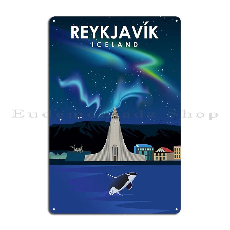 Reykjavik Iceland Northern Lights Travel Poster Metal Plaque Poster Painting Printing Create Wall Mural Tin Sign Poster