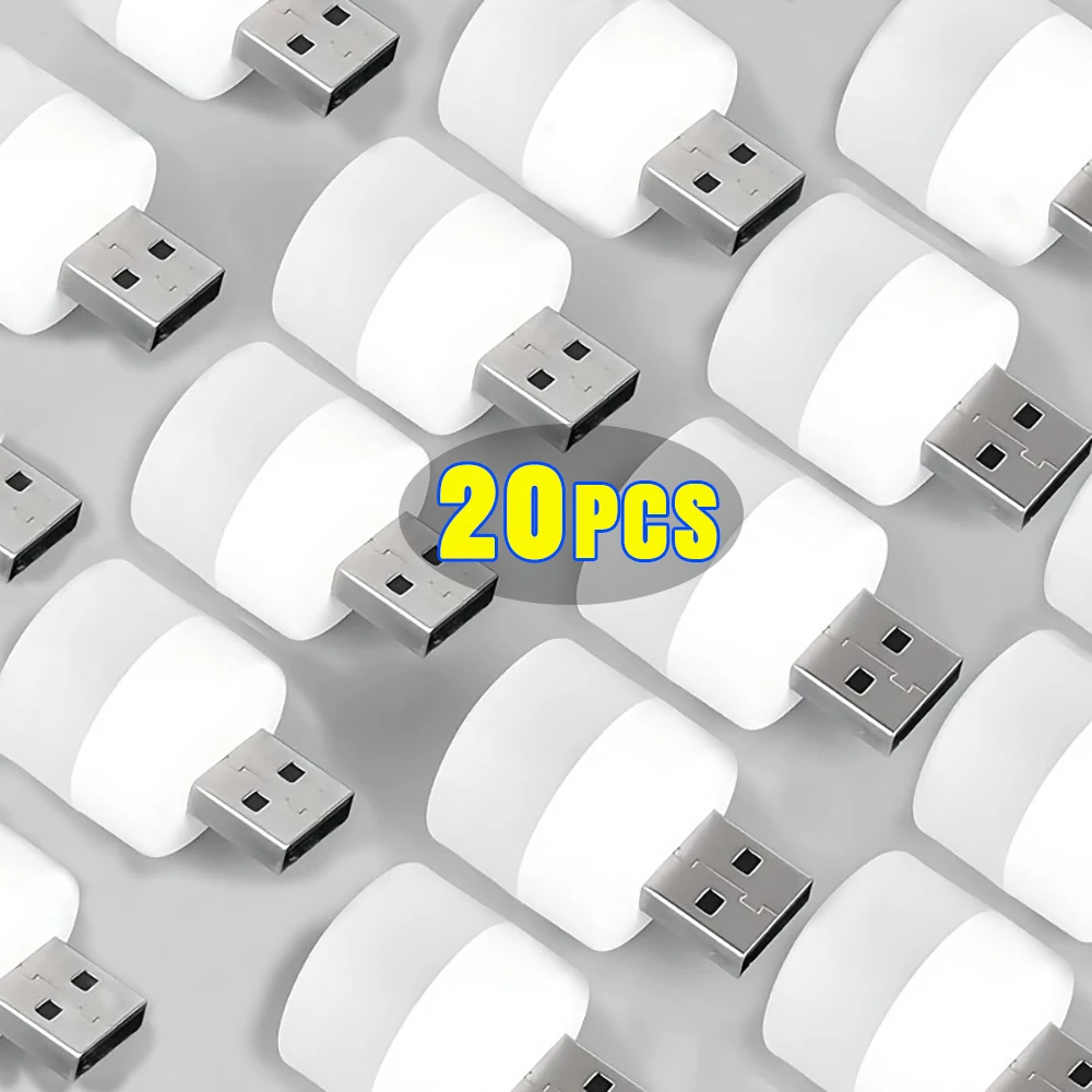 20/1Pcs Mini USB Night Light USB Plug Lamp Power Bank Charging LED Night Lights Small Round Reading Eye Protection Book Lights