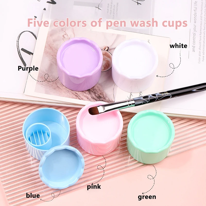 Taza de limpieza de cepillo de lentejuelas para decoración de uñas, con tapa, soporte para cepillo de bolígrafo UV, lavadora de capas en capas de malla de fácil limpieza