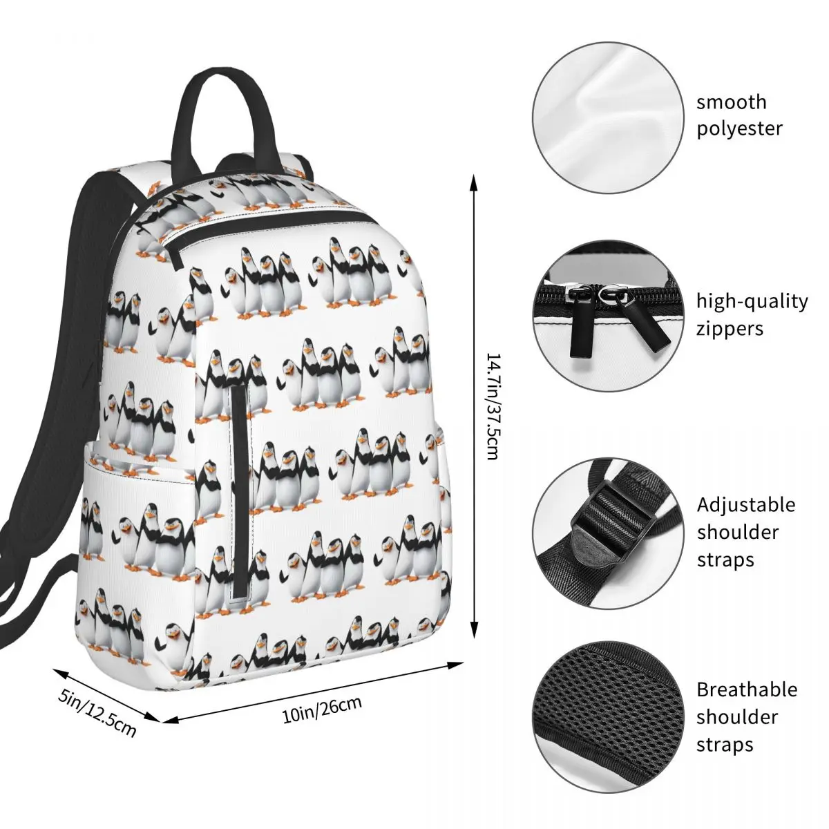 Pose Penguins Of Madagascar Backpack Student BookBag Children School Bag Computer Shoulder Bags Men Women