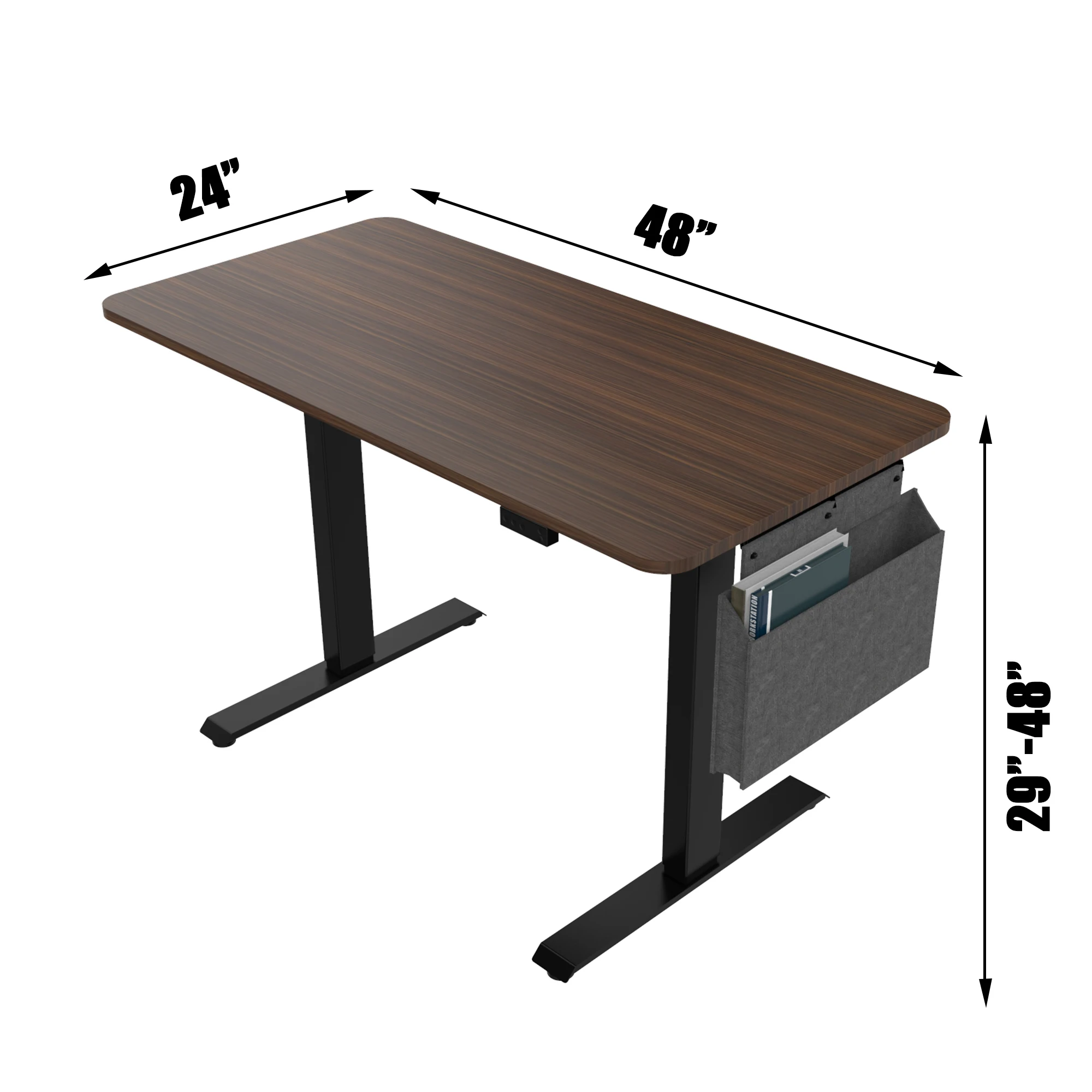 Height Adjustable Electric Standing Desk，48X24 Inch Stand Up Table With Headset Hook And Storage Bag