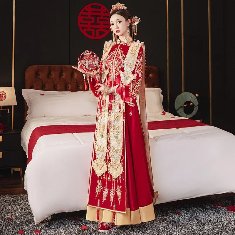 نمط جديد هان الصناعة الثقيلة فينيكس تاج فستان الزفاف الأحمر التنين وكبير الحجم #3