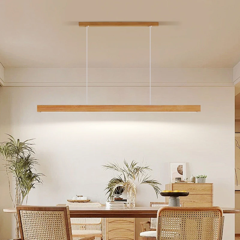 Wood Color Pendant Lights Hanging Lamp Modern Table LED Long Linear Light Kitchen Island Lighting for Dining Living Room Office