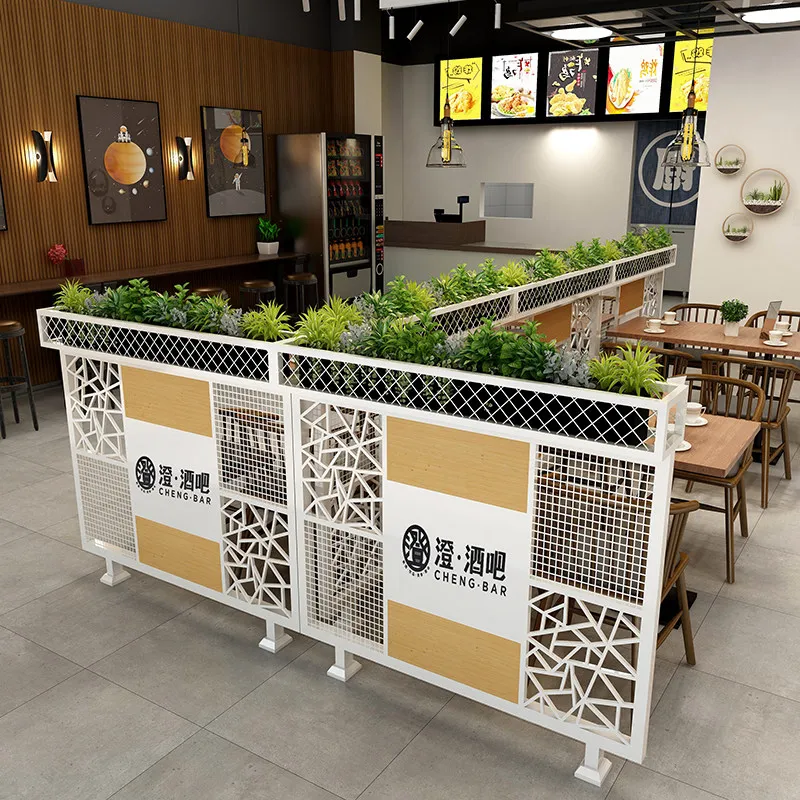 Ecran-en-fer-forge-demi-plante-verte-cloison-basse-de-style-industriel-bar-restaurant-pot-chaud-cloture-support-de-fleurs-magasin-de-the-au-lait-guar