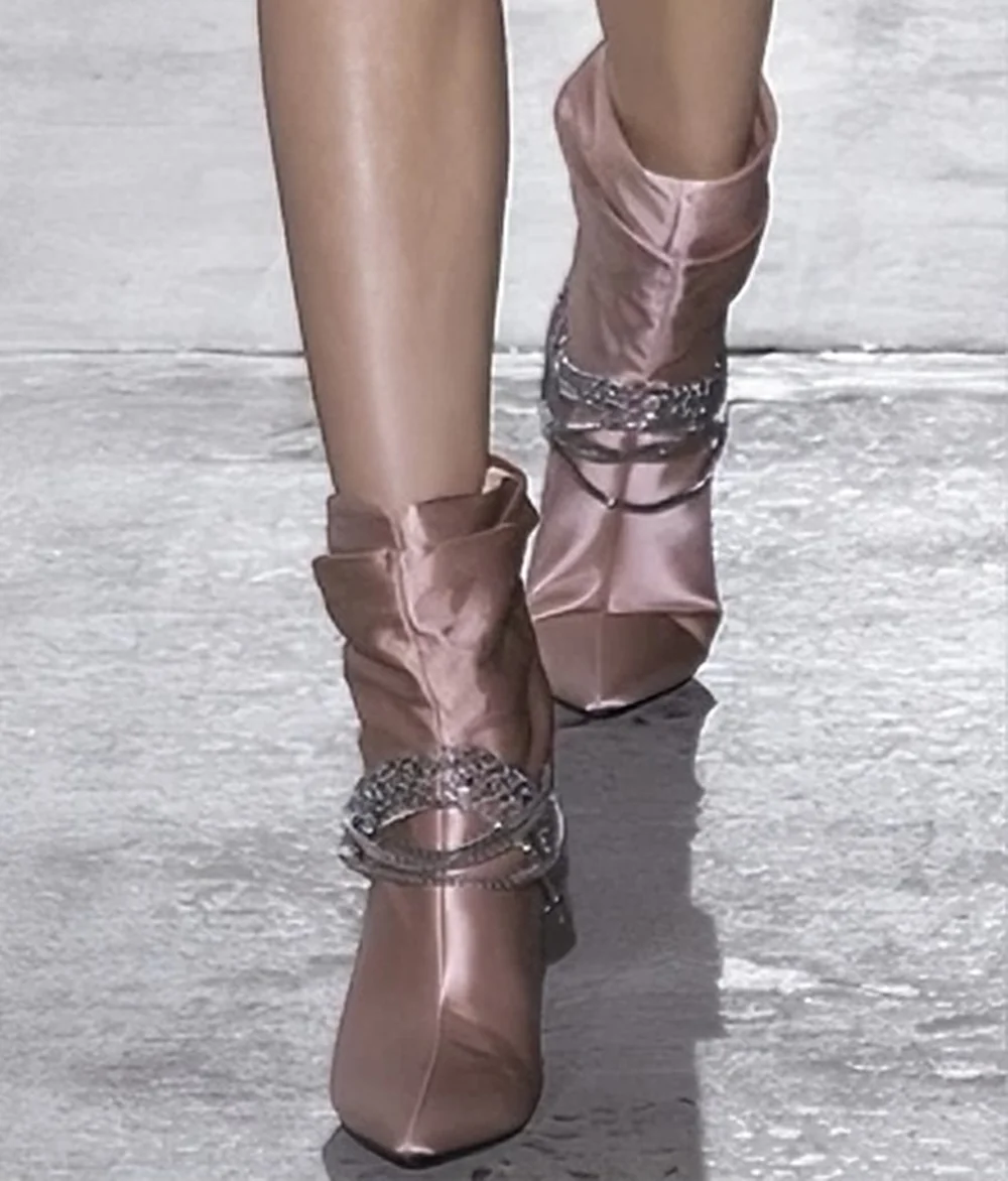 أنيقة منفعل تصميم استحى الساتان مترهل أشار تو حذاء من الجلد بريق كتلة كعب الطبقات سلسلة لهجات لوكس الأحذية النسائية #2