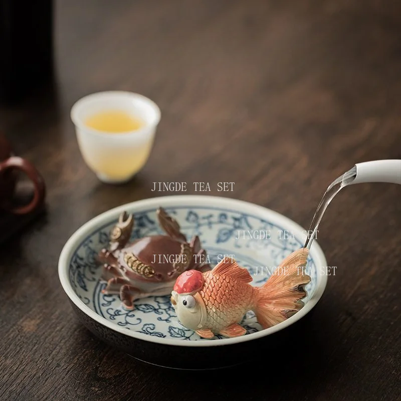2pcs Goldfish Crab Resin Color Changing Tea Pet Cute Little Tea Play Tea Ceremony Accessories Chinese Style Desktop Trinket