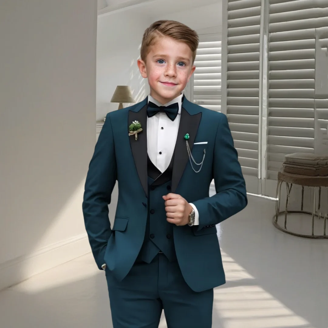 24h Ship Boy\'s Formal 4-piece Suit Set Including Blazer Vest Pants Bow-tie Smart Kids Tuxedo Suits Dress Wedding Ring Bearer