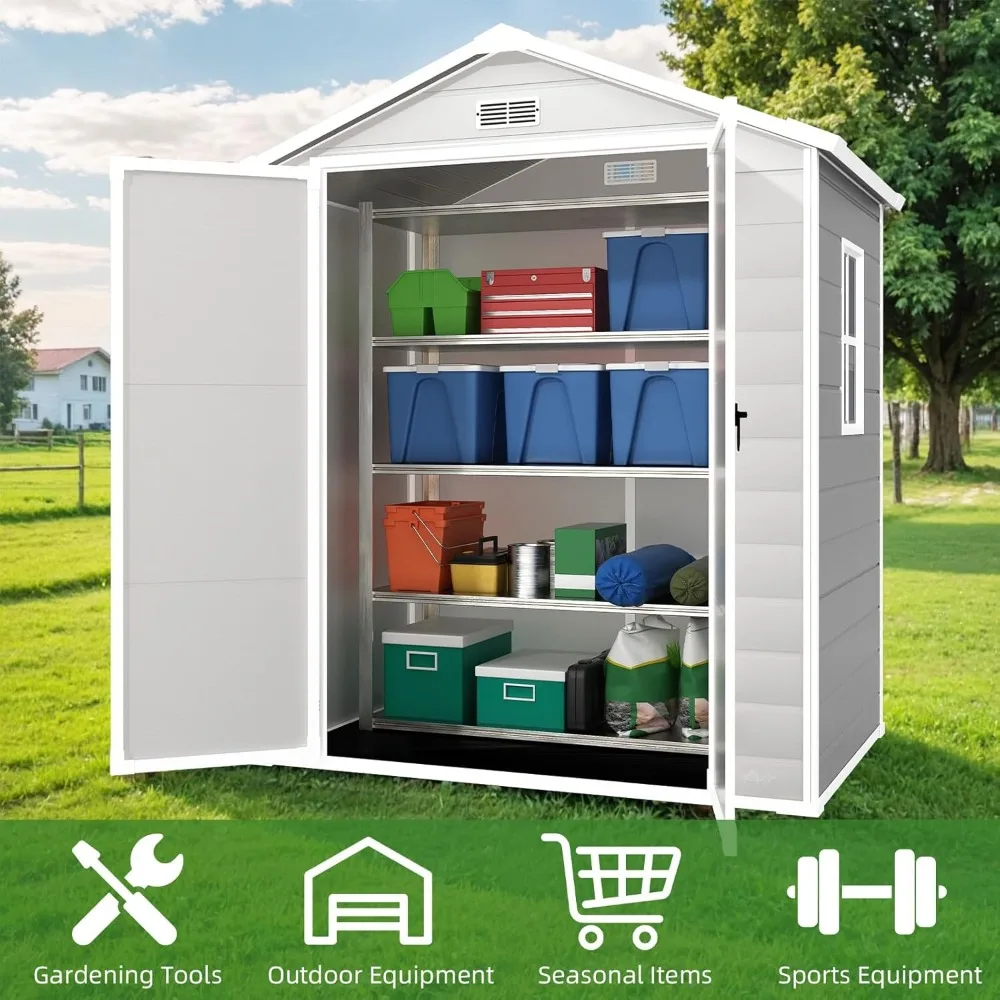 6 * 4.4 FT Outdoor Resin Storage Shed With Reinforced Floor Bicycles for Storing Gardening Tools Patio Furniture or Lawn Mower