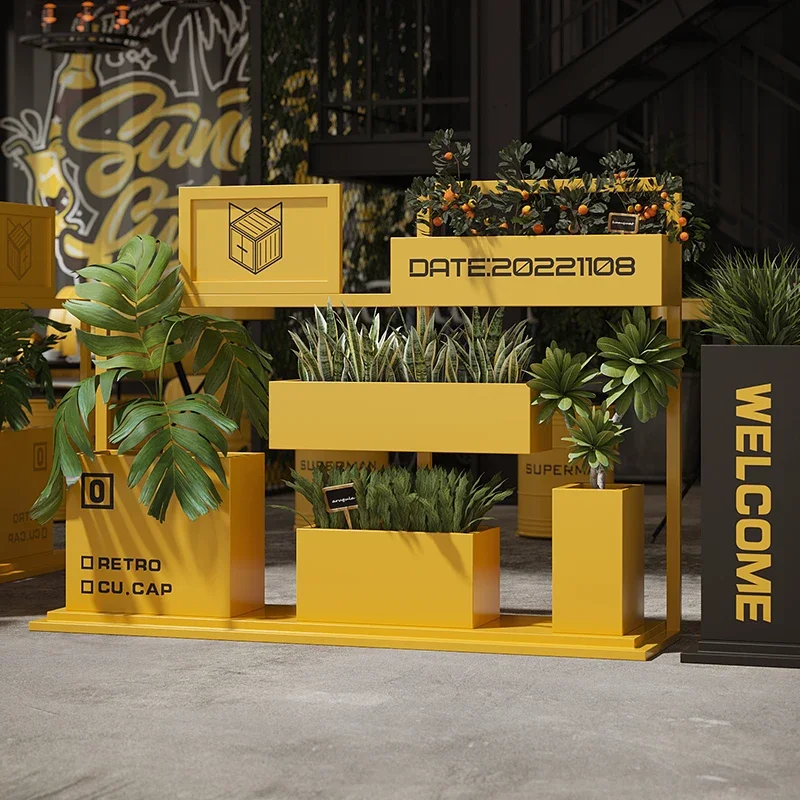 Wrought iron flower stand Balcony Internet celebrity office fence fence indoor flower slot flower bed industrial wind outdoor