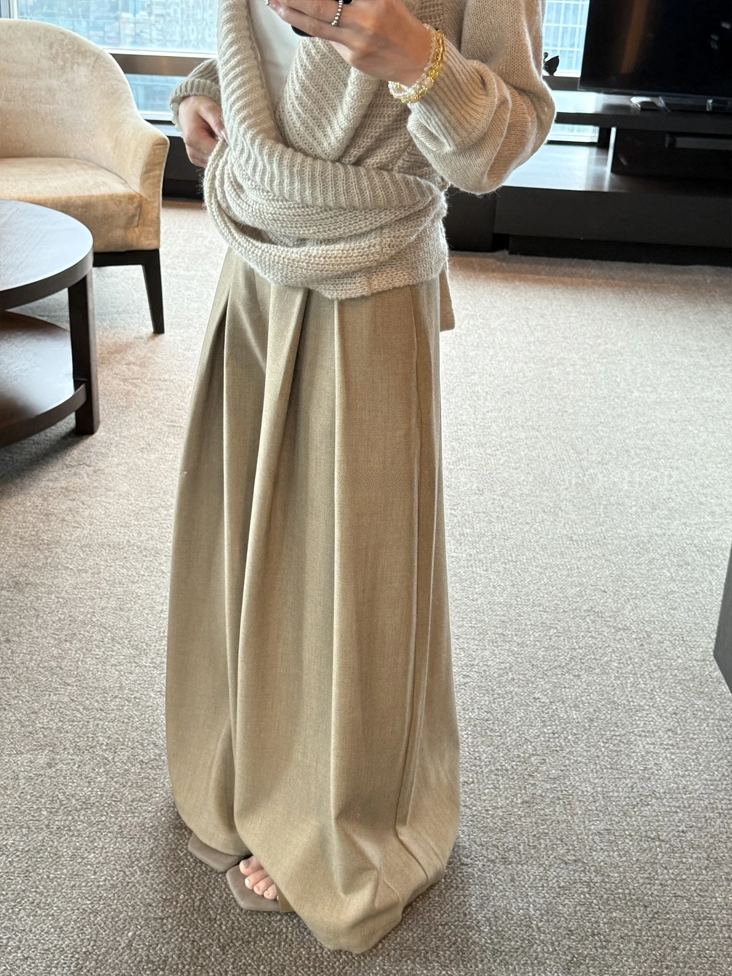 

Свободные широкие брюки цвета хаки для женщин, осенние универсальные брюки с эффектом похудения, длинные брюки YOLO SHOP, элегантные повседневные брюки