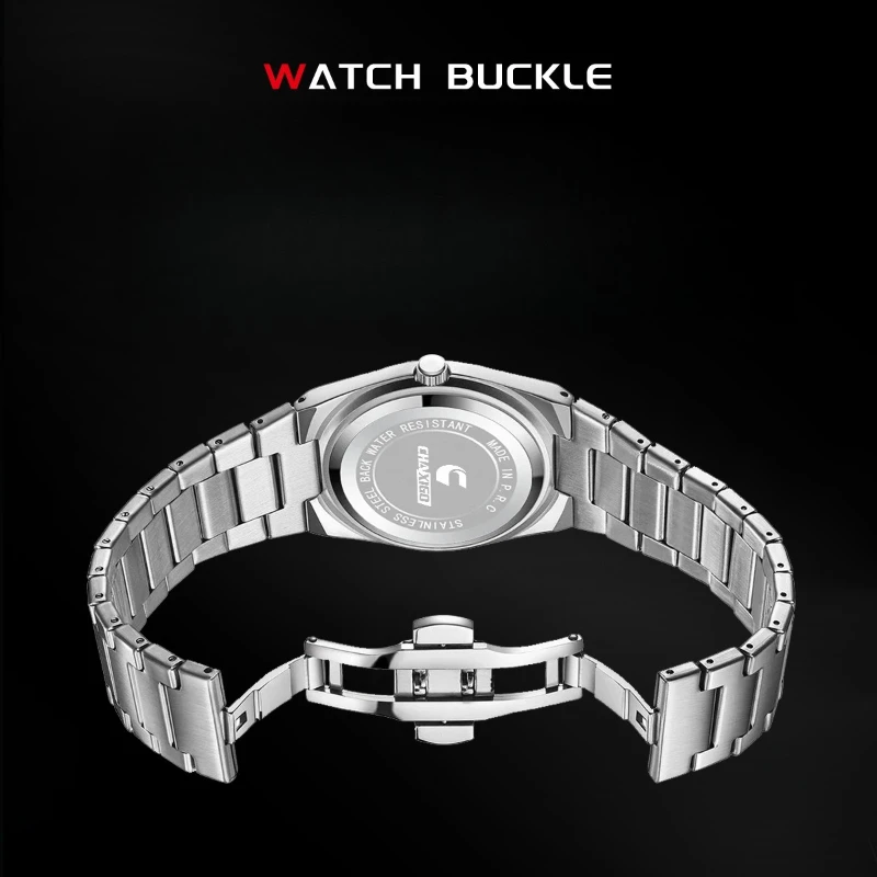 CHAXIGO 7553 الأعمال رقيقة جدا ساعة رجالي مقاوم للماء مضيئة ساعة كوارتز سبيكة حالة التقويم الصلب قطاع الساعات للرجل