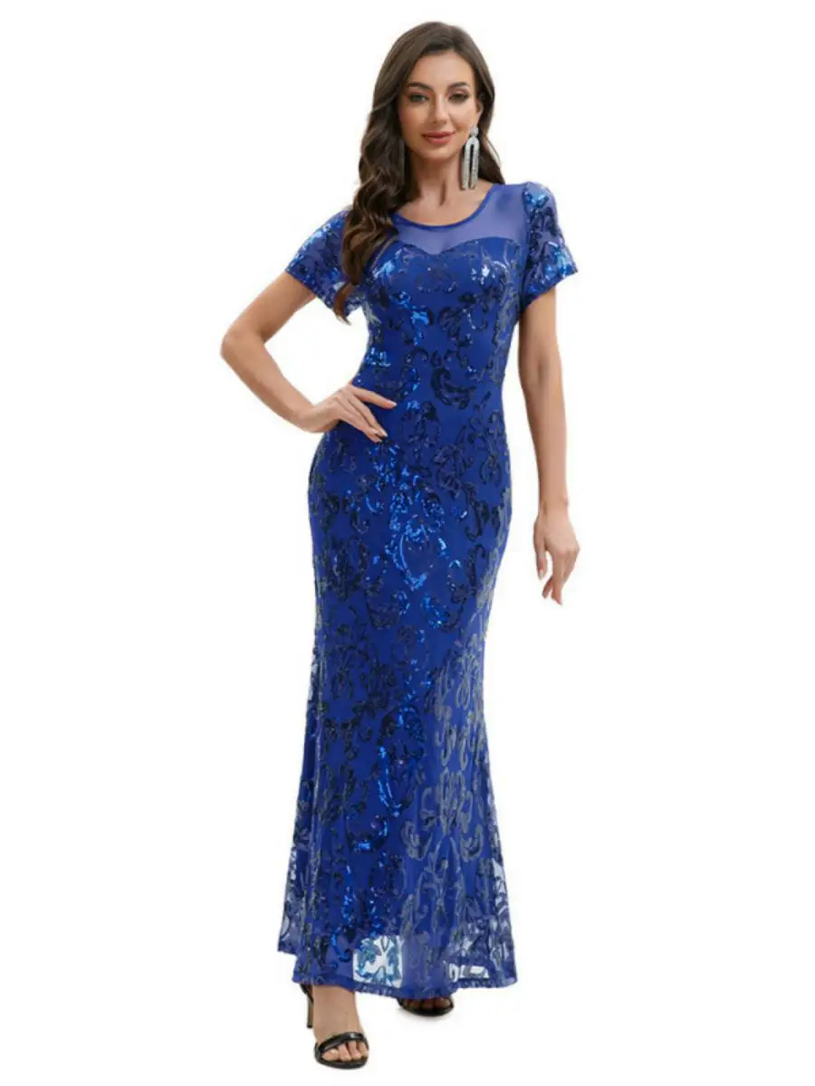 Retro 920s Sequin Skirt Evening Gown Women's Sle iny Sequin Dr for Dinner Parties Polyester Material Spring Collection