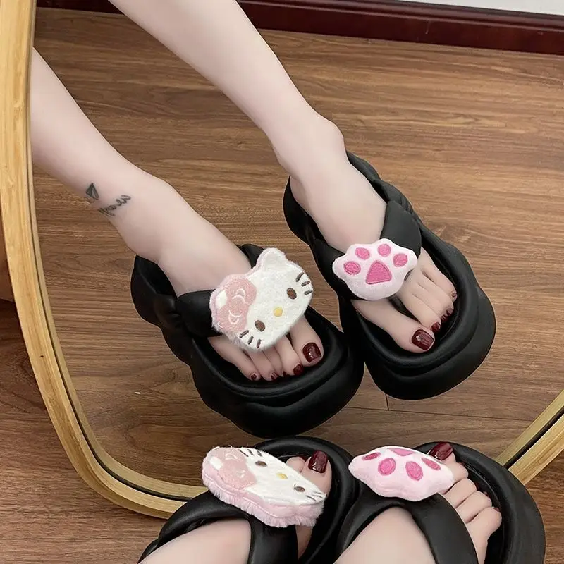 

Sanrio женские летние босоножки на толстом каблуке, уличные пляжные слипоны из материала EVA, противоскользящие сандалии на плоской подошве, простая стильная обувь для взрослых