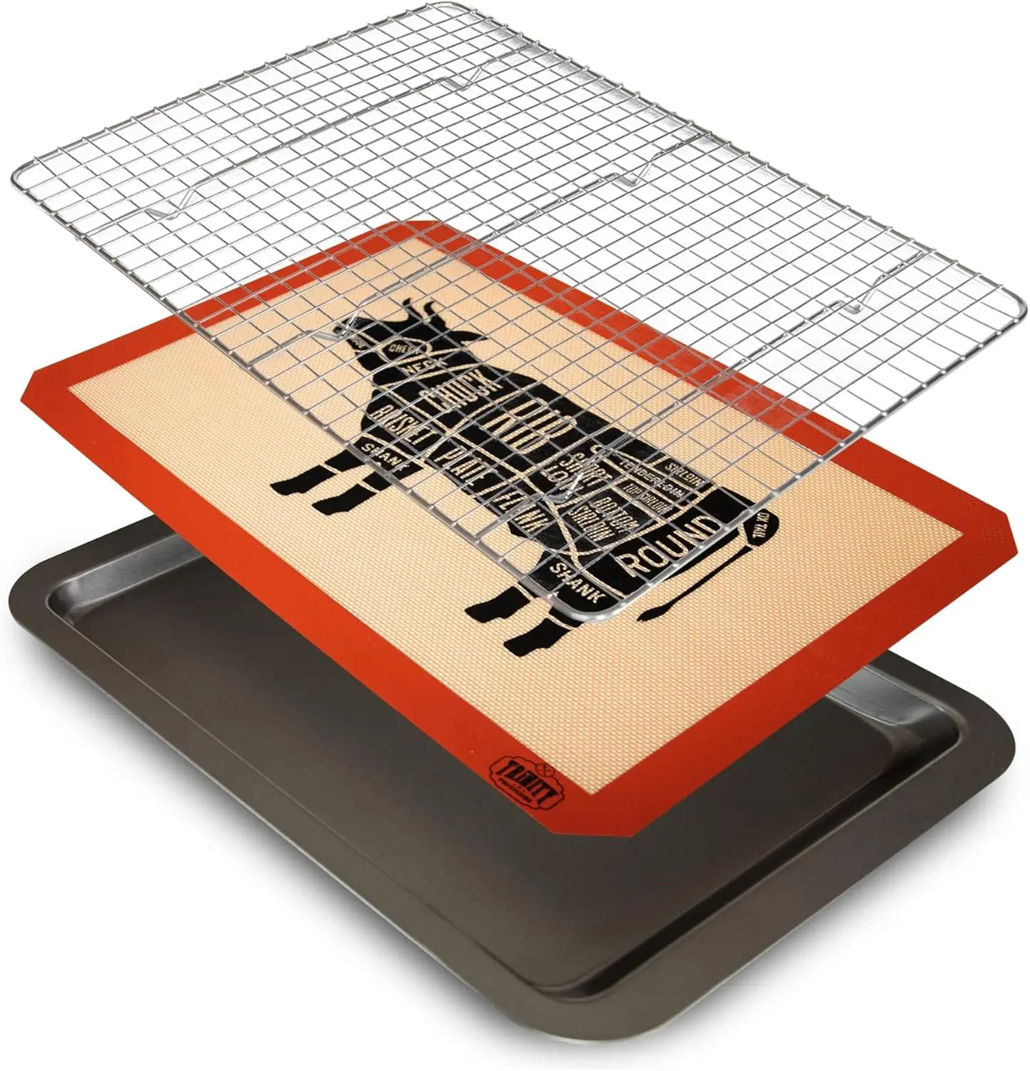 

Stainless Steel Meat Resting Pan with Wire Rack and Silicone Mat - Oven & Dishwasher Safe for Steak, BBQ, Bacon