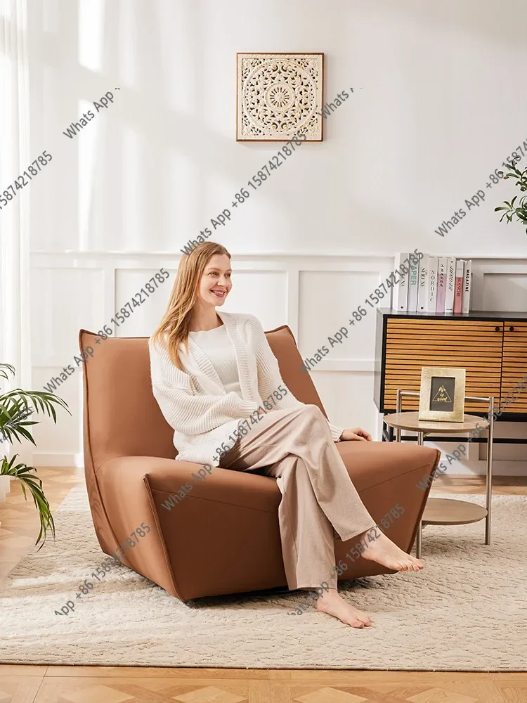 Uu Single Lazy Sofa Living Room Modern Simple Leather Rotating Sofa Chair Big Black Cow Matching New Models
