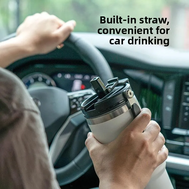 كوب قهوة محمول من الفولاذ المقاوم للصدأ من ESO، زجاجة ماء حرارية كبيرة السعة للسفر بالسيارة، فاخرة بألوان الأبيض والأسود وا...