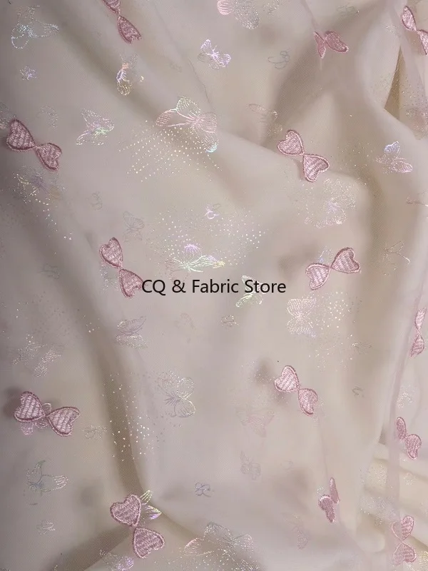 新しいカラフルな蝶結びメッシュ刺繍レース生地 DIY カーテンドレス子供服クリスマスドレスデザイナー生地