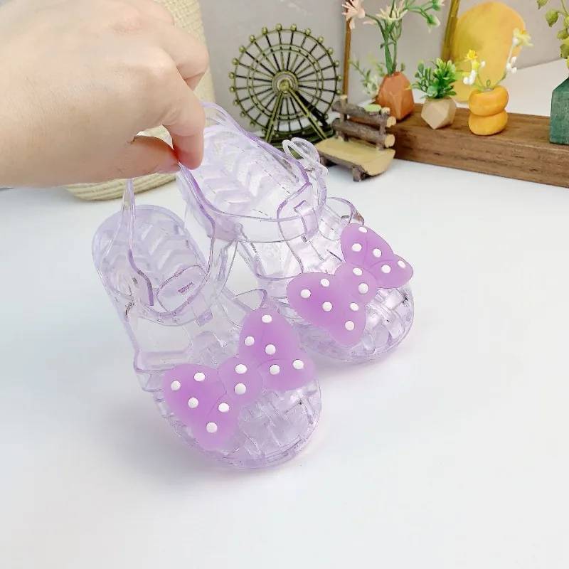 

New Children's Jelly Bow All-match Soft Sole Lightweight Comfortable Baotou Glass Slipper Fresh Sweet Children and Girls Sandals