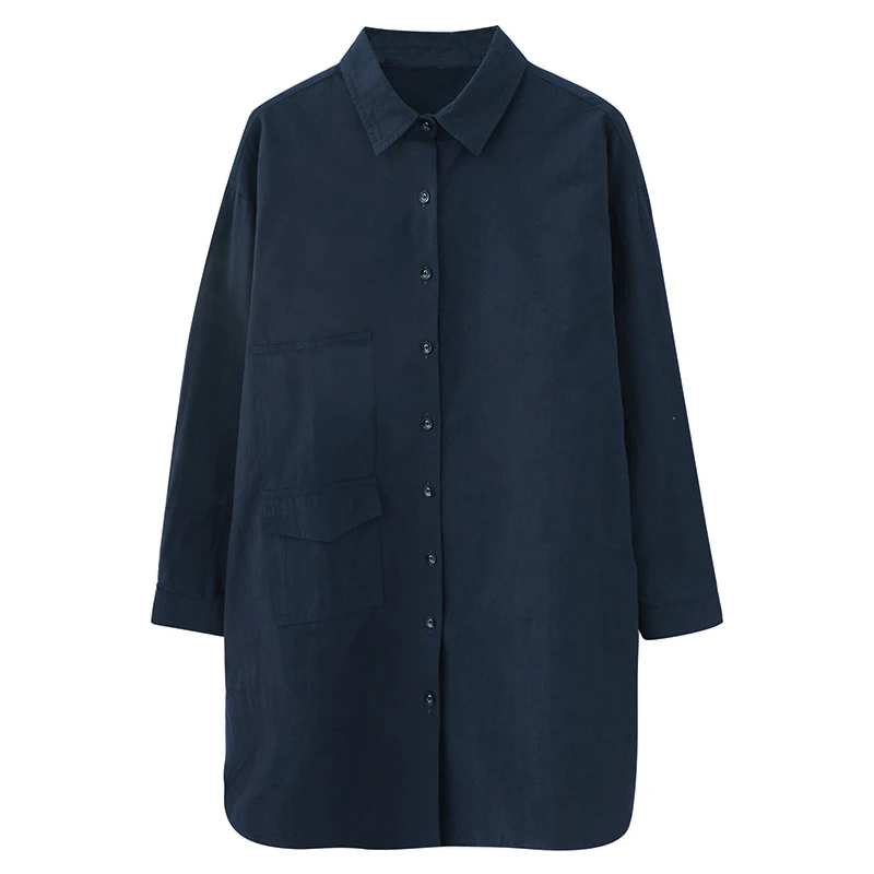 ربيع الخريف فضفاض طويل Sve القطن irt حجم كبير التخسيس طويل irt لون نقي المرأة عادية Faion Sle #5