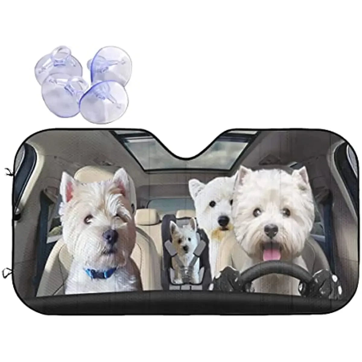 Windshield Sun Shade Four Westies Family Car Sunscreen Shade Highly Durable,Heat Protection Protects Your Car Interior 55x30in f