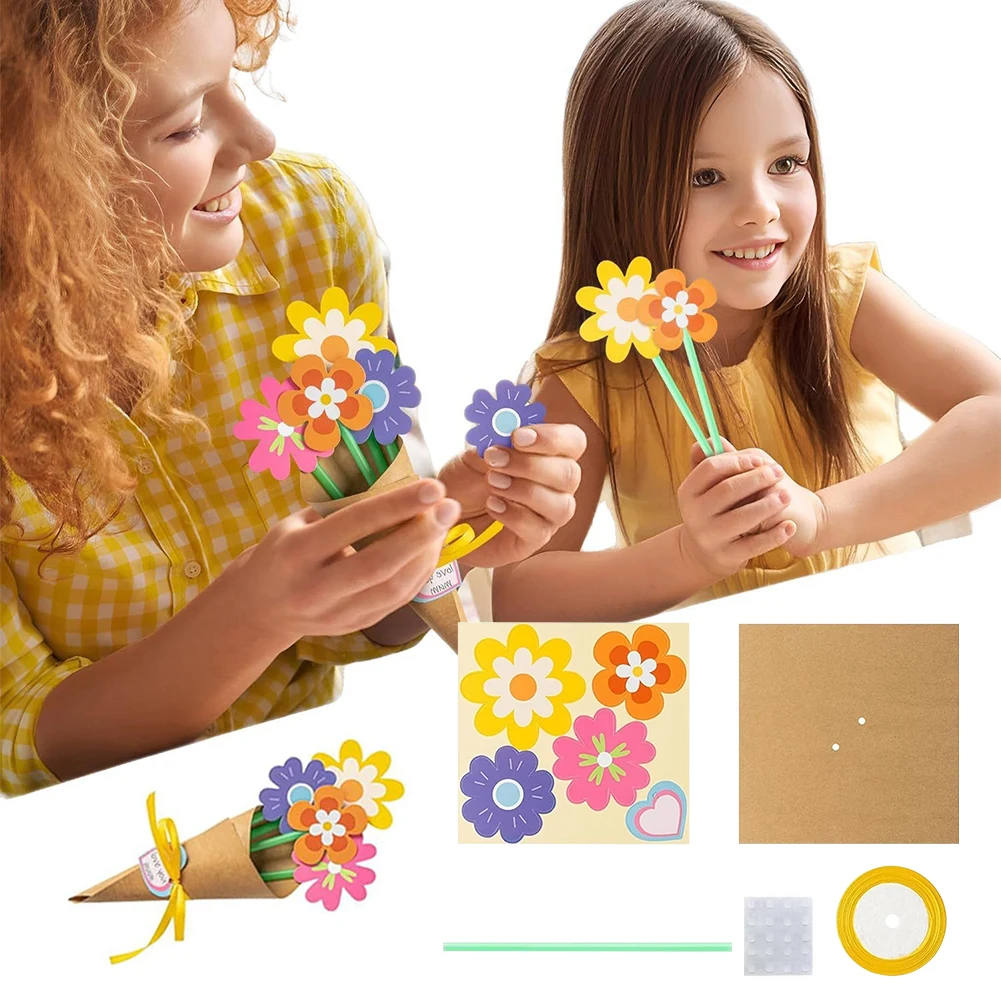 

Flower Bouquet Craft Kit DIY Flower Bouquet Greeting Cards Flower Paper Craft Kit for School Classroom Home Fun Activities