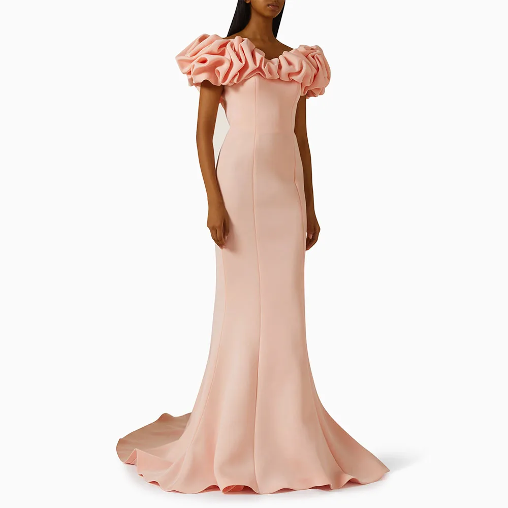 

Customized Formal Party Dress Off the Shoulder Ruffle V Neck Mermaid Evening Gowns for Women Trumpet Modern Prom Dresses Long