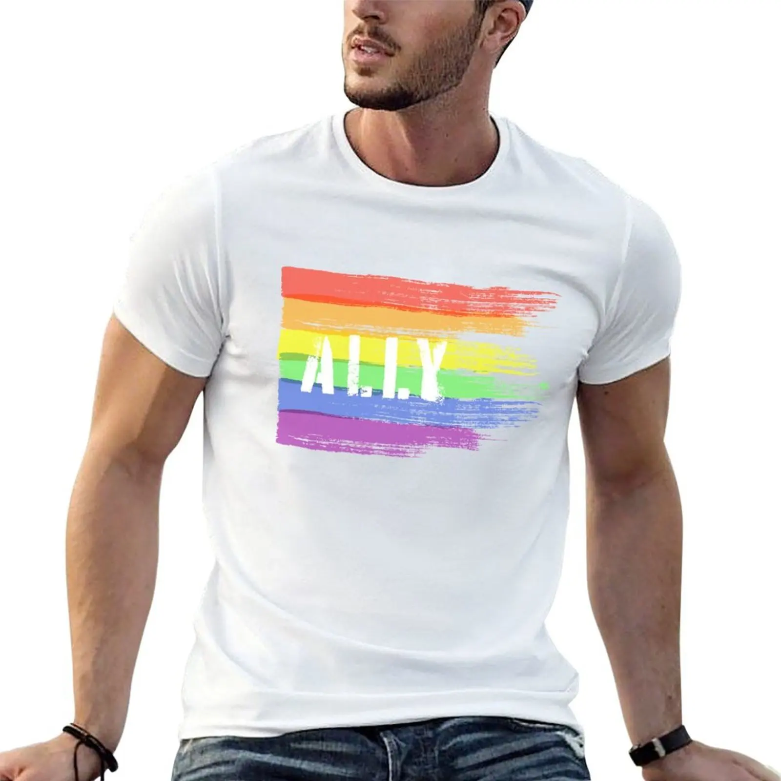 Ally Pride Flag T-Shirt Large Size Breathable Tee