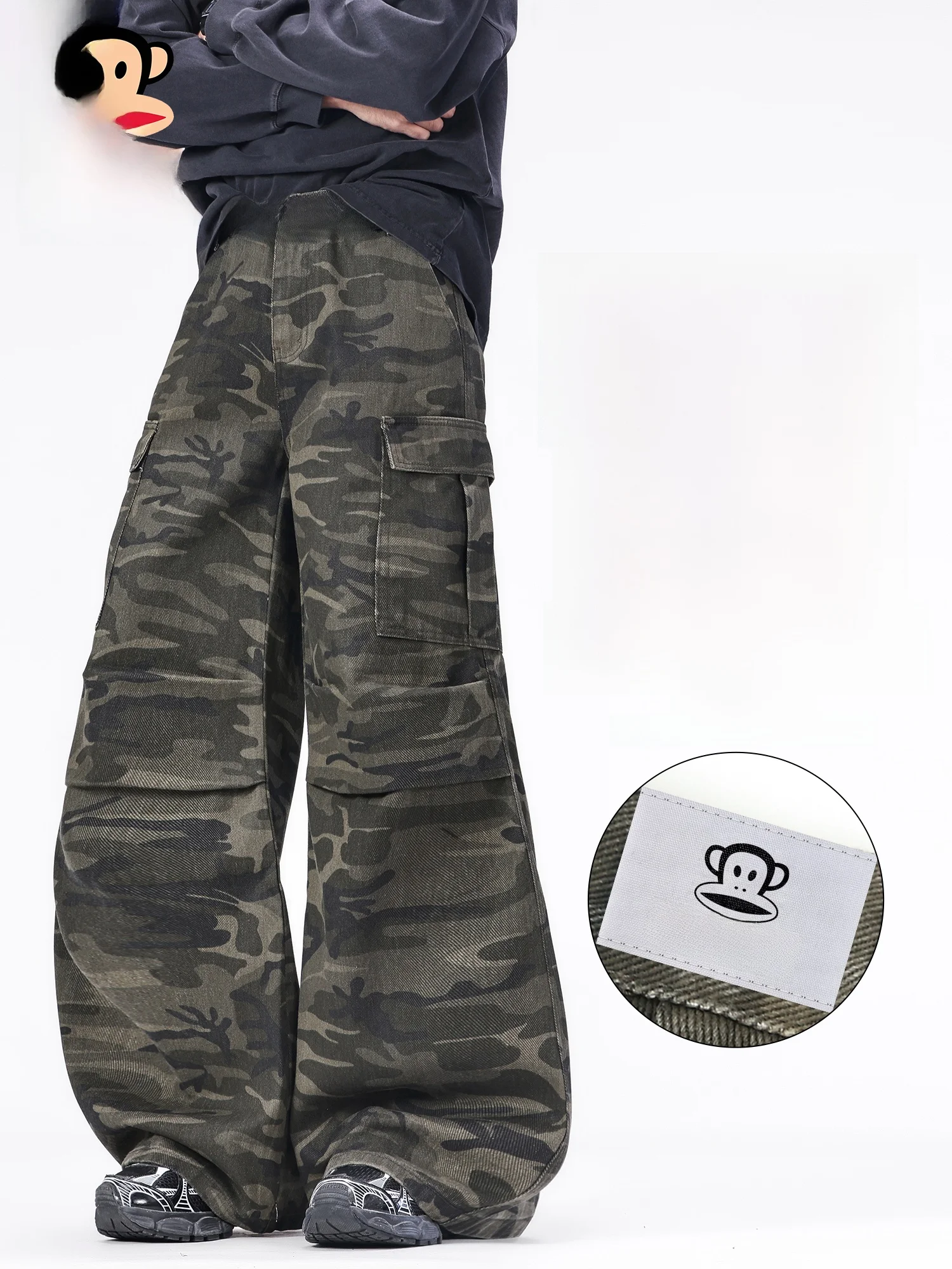 

PaulFrank American Retro Camouflage Workwear Casual Pants Men Spring Trend Loose Wide Leg Long Trousers Youth Straight Tube
