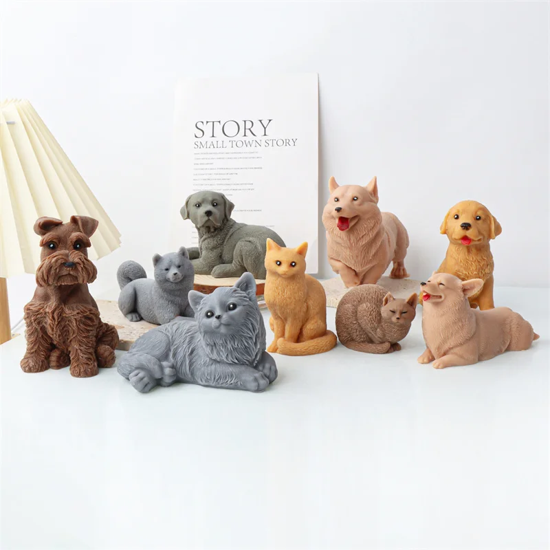 3D Multi Style Hund Katze Silikon Kerze Form DIY Nette Lockige Schwanz Katze Tier Haustiere Schnauzer Shiba Inu Home Decor Geschenke