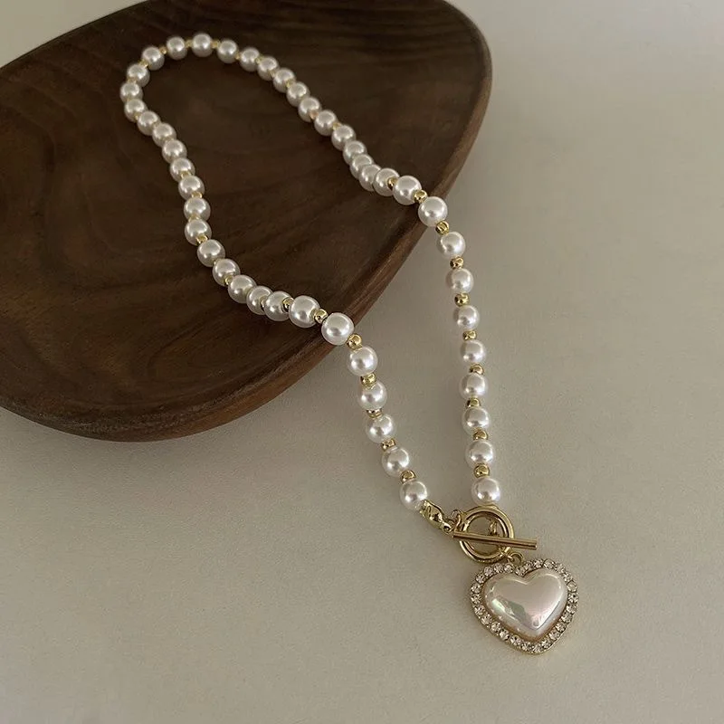Elegant Pearl Necklace For Women Heart Pendant Necklaces Luxury Imitation Pearls Chain Necklaces Korean Jewelry Girls Gifts image 6
