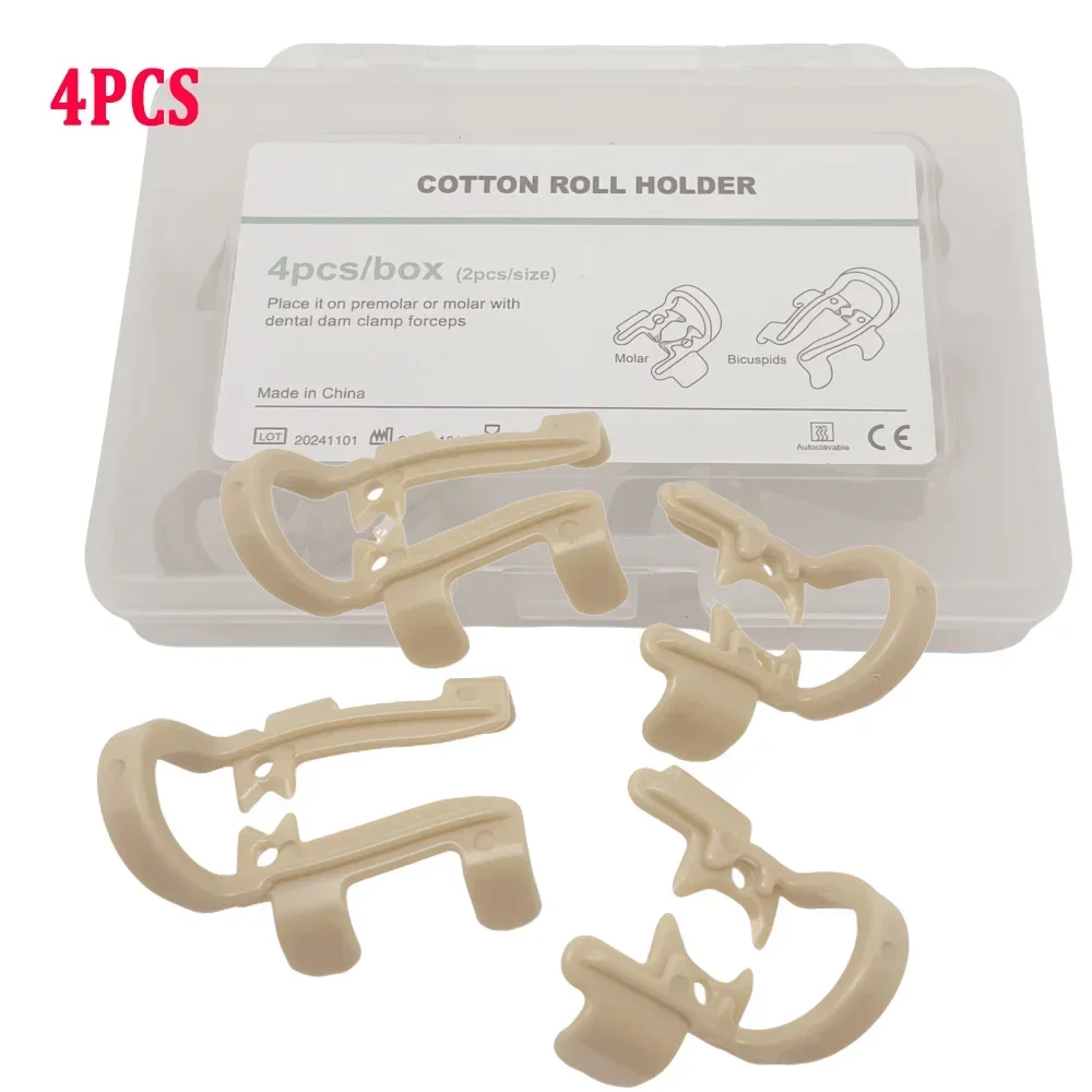 

4Pcs/set Dental Cotton Roll Holder Clips Resin Cotton Roll Clips for Premolar Molar Hemostatic Clamps Endodontic Restorative Use