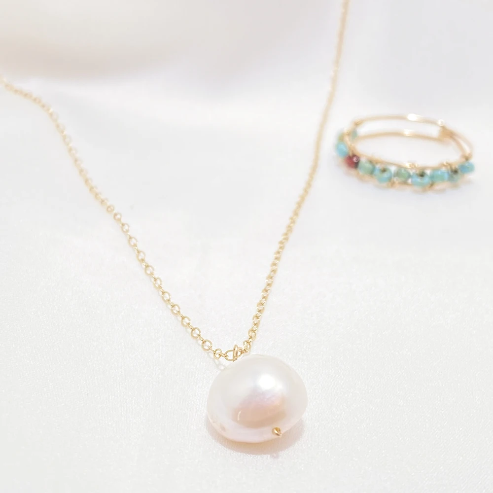 Gold Necklaces for Women Layered Necklace Pearl Pendant Vintage Handmade Necklace Chain Jewellery Woman Birthday Daily Gifts