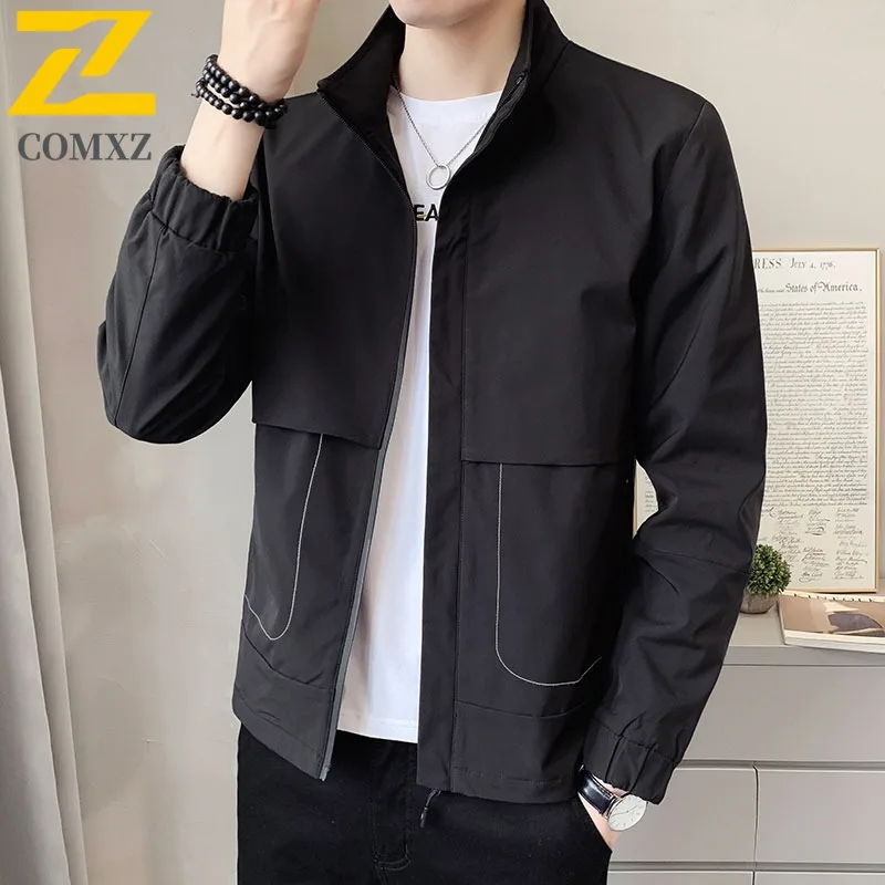

COMXZ 2025 ZH28 трендовое пальто, мужская весенне-осенняя куртка в корейском стиле, повседневная рабочая одежда с воротником-стойкой, топ, свободная мужская одежда