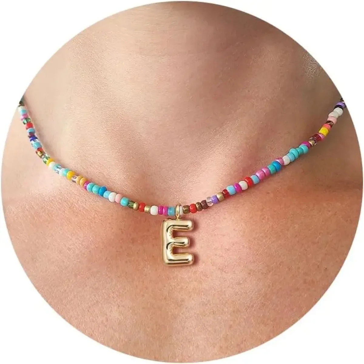 A Beaded Bohemian Style 26 Letter Pendant Necklace, Suitable For Banquets And Parties, Or As A Holiday Gift For Friends