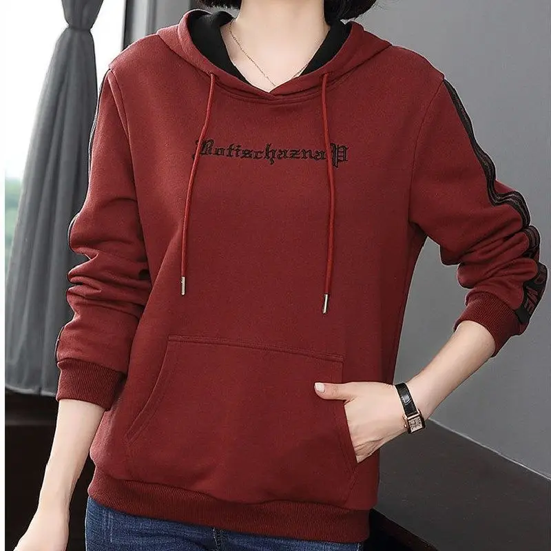 2023 Autumn Winter New Solid Color Hooded Long Sleeve Fashion Printing Hoodies Women Cotton Casual Loose All-match Pullovers