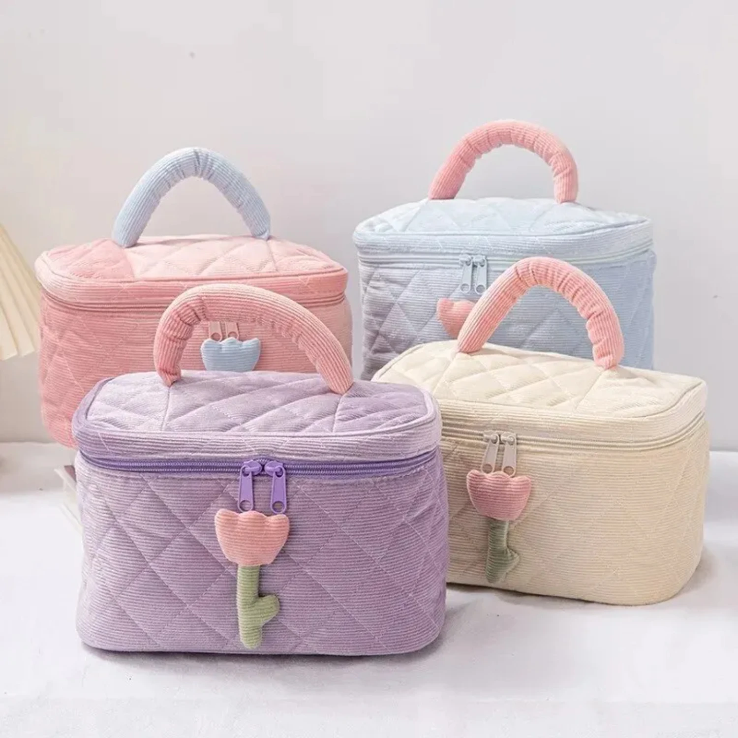 

1 Set Solid Color Flower Makeup Set Zipper Large Soft Corduroy Cosmetic Female Travel Make Beauty Case Set Toilet organizer