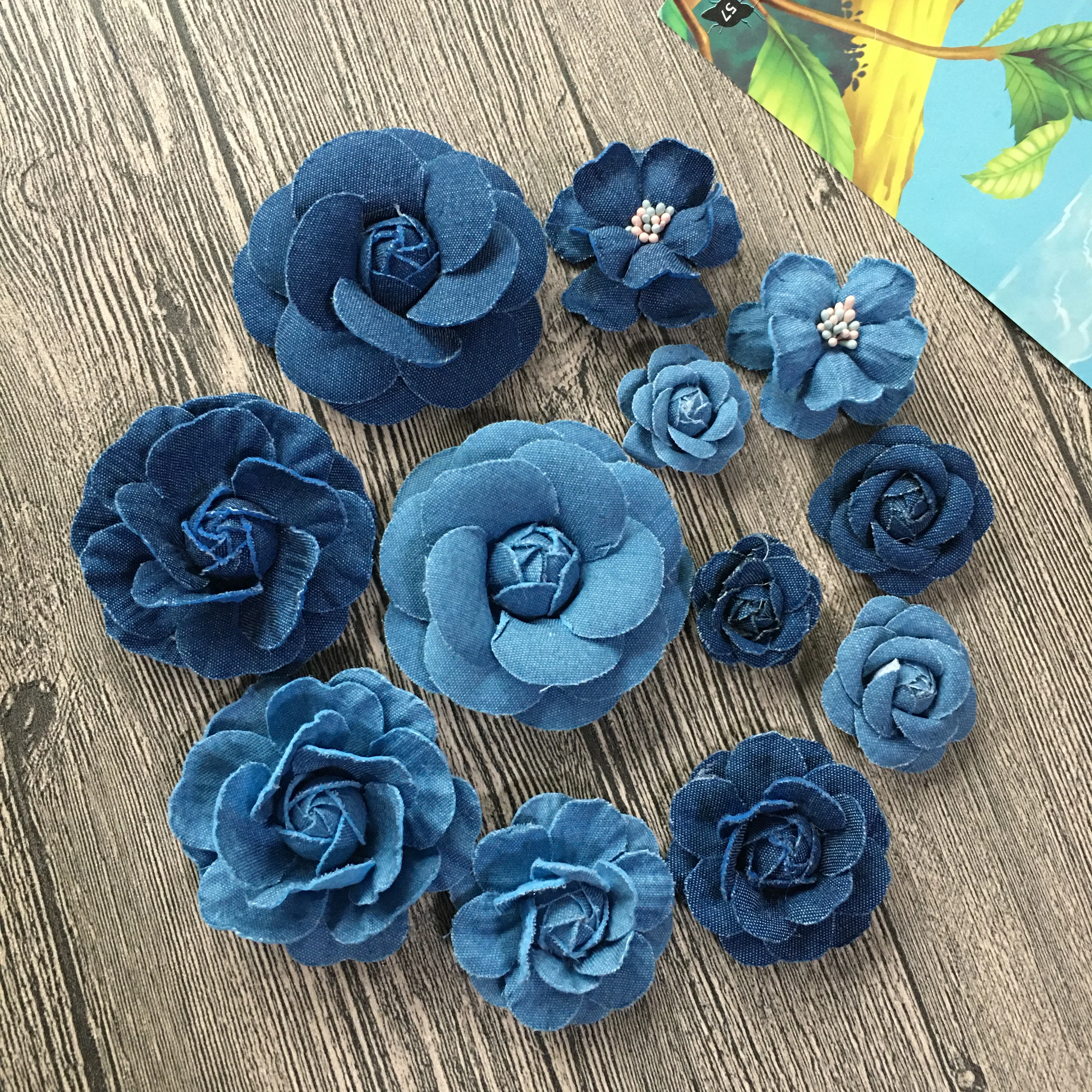 

10Pcs/Lot Solid Denim Flowers Decorated For Wedding Handmade DIY Accessories Peony Rosette For Hats Shoes Brooches Garment