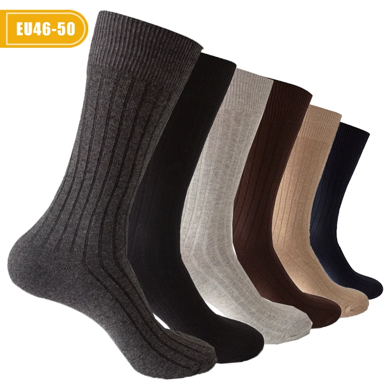 Mans Dress Long Socks Plus Large Size Cotton Solid Striped Business Elastic Boneless Breathable Sweat-Absorbing Socks Gentleman